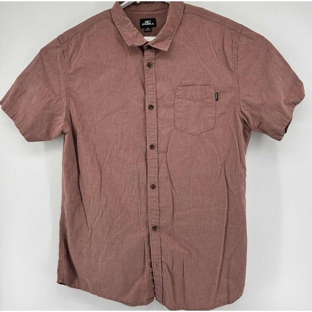 O'Neill Modern Fit Short Sleeve Button Down Shirt Red Men's Size 2XL